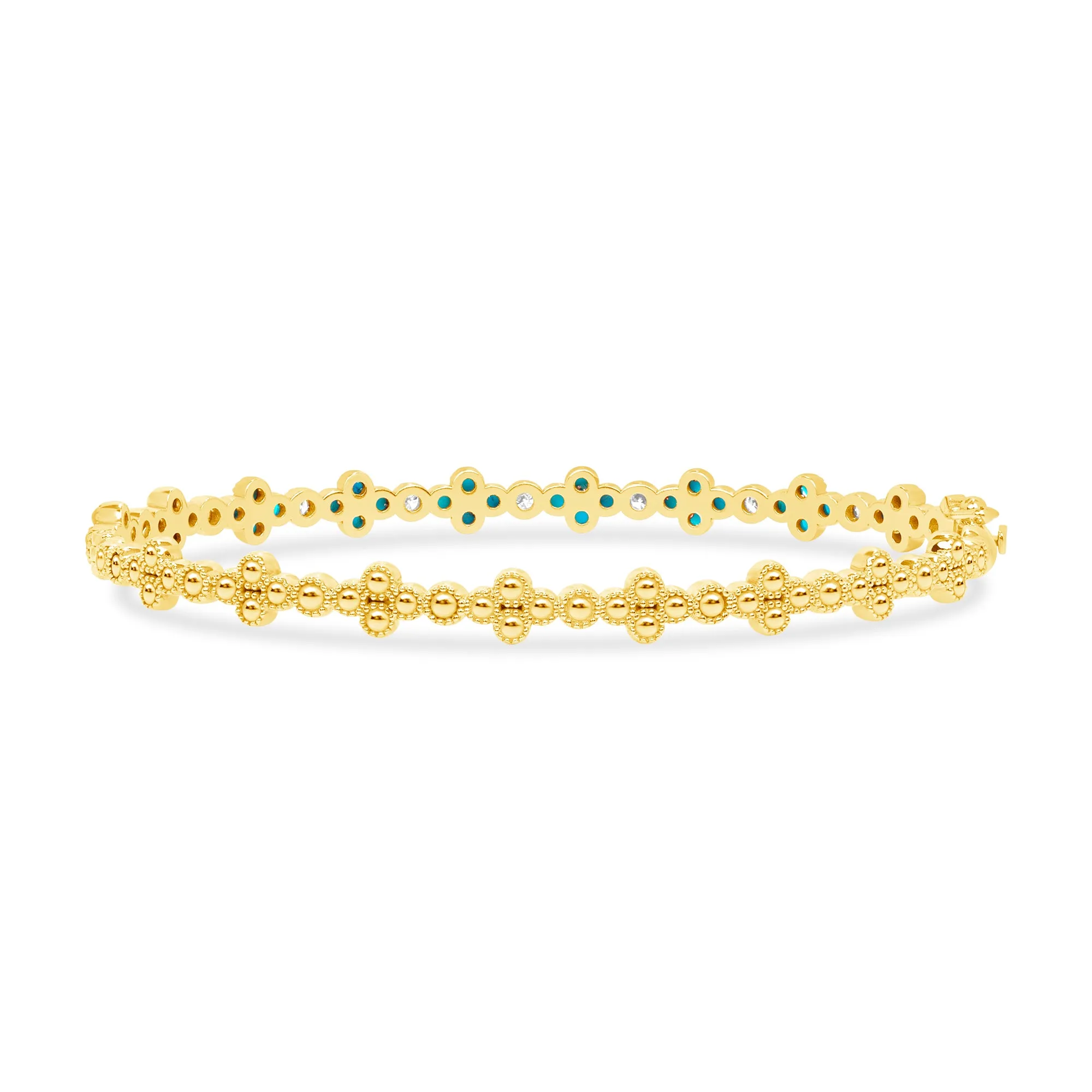 14K Gold Emerald & Diamond Clover Bangle