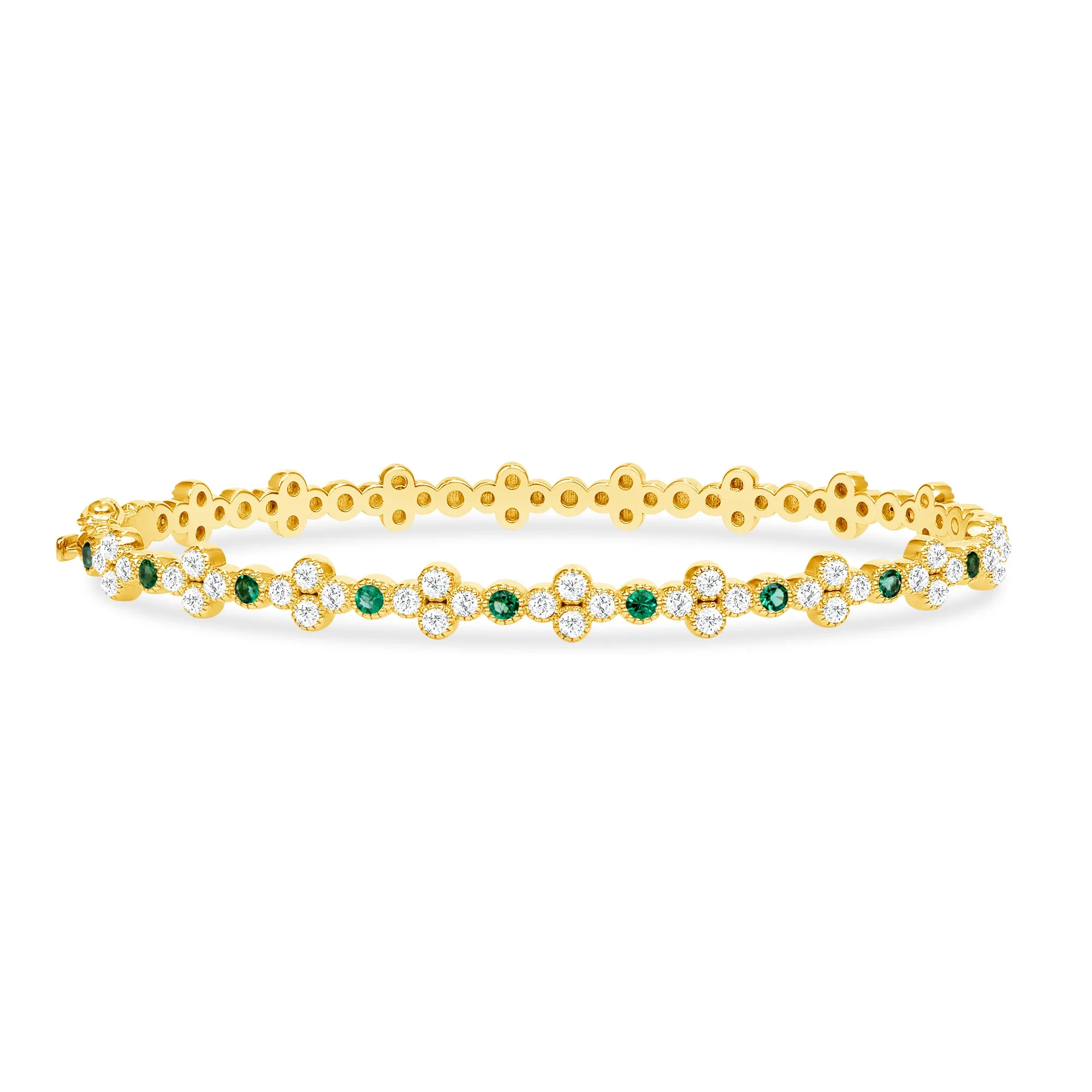 14K Gold Emerald & Diamond Clover Bangle