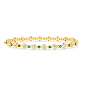 14K Gold Emerald & Diamond Clover Bangle