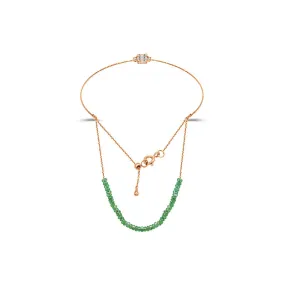 18k Gold Emerald Beaded Bracelet with Diamond Bangle