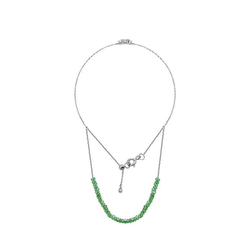 18k Gold Emerald Beaded Bracelet with Diamond Bangle