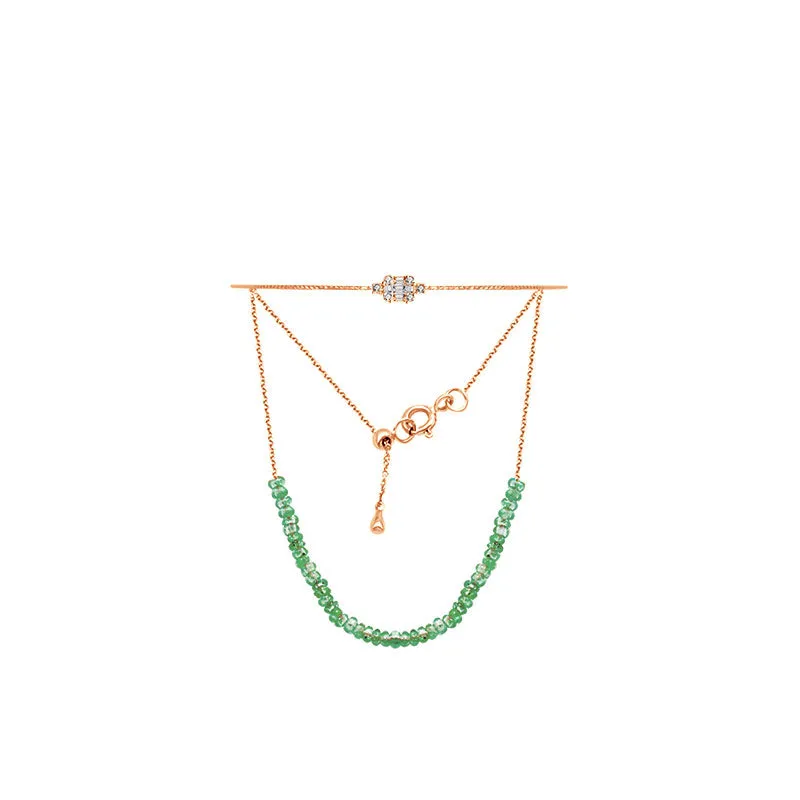 18k Gold Emerald Beaded Bracelet with Diamond Bangle