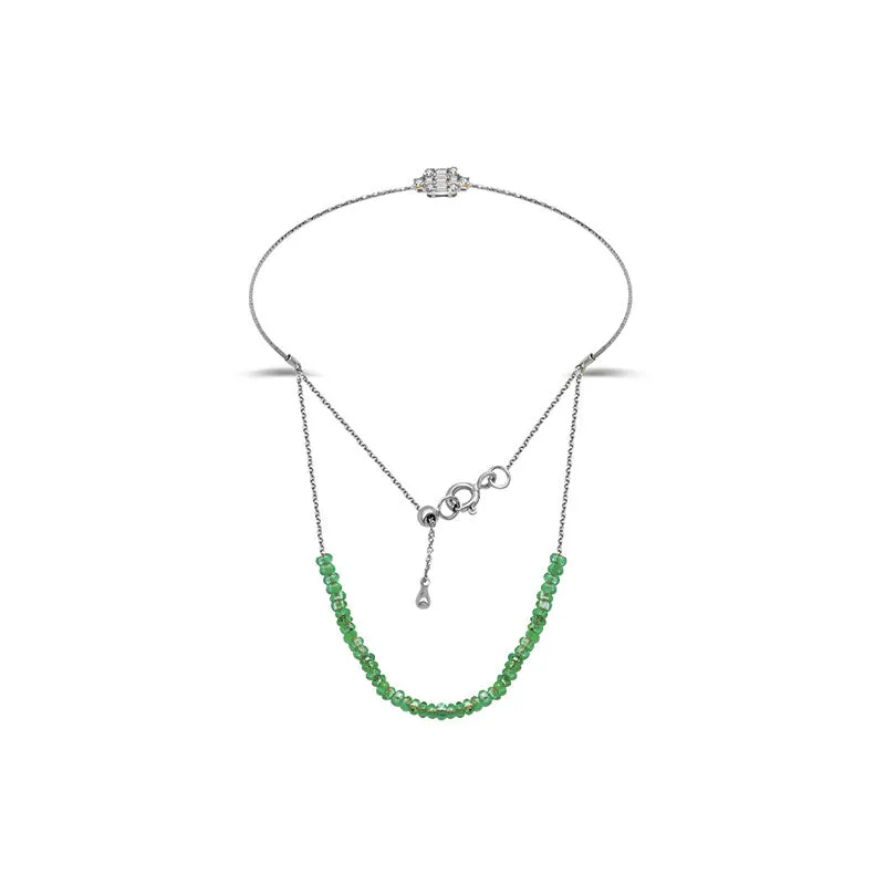 18k Gold Emerald Beaded Bracelet with Diamond Bangle