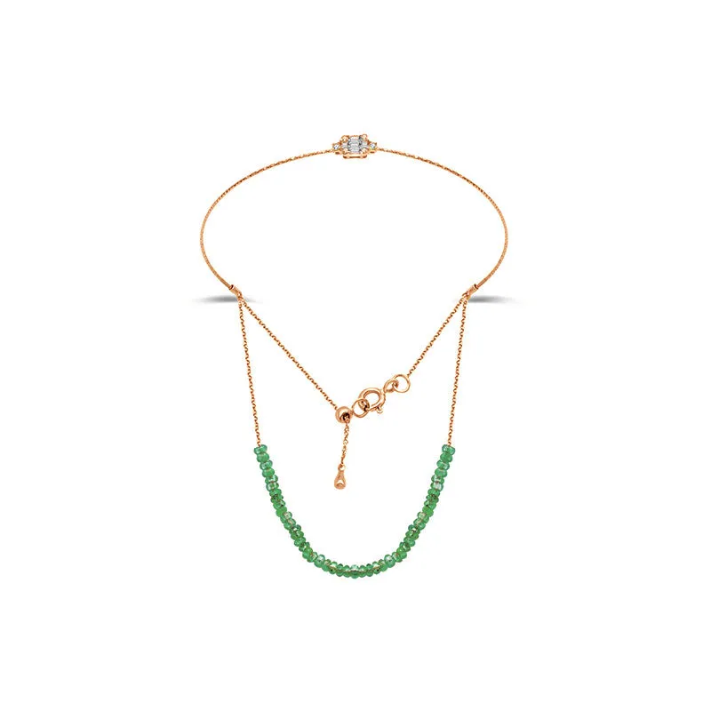 18k Gold Emerald Beaded Bracelet with Diamond Bangle