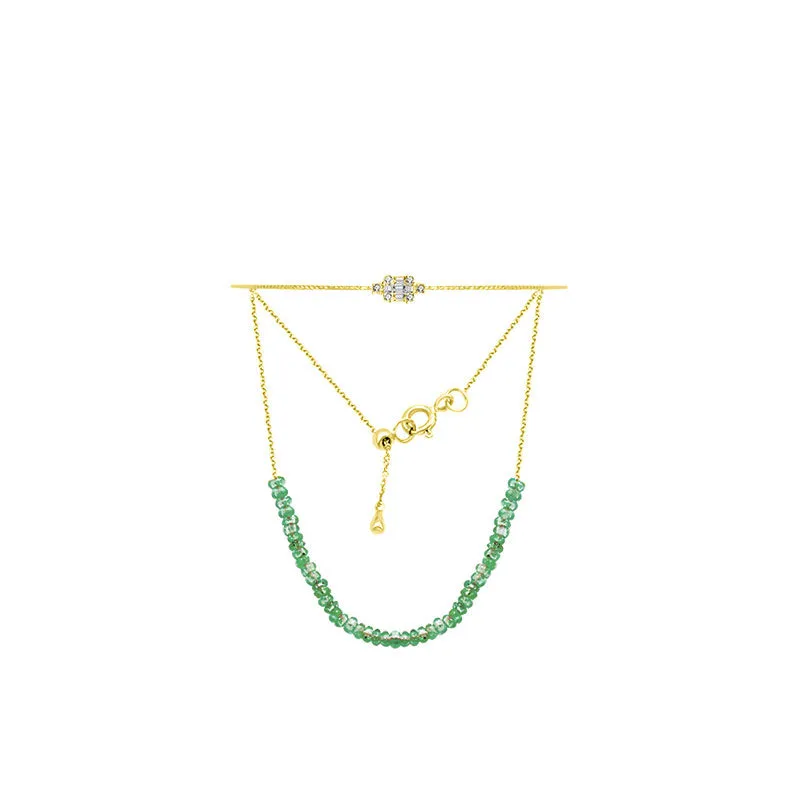 18k Gold Emerald Beaded Bracelet with Diamond Bangle