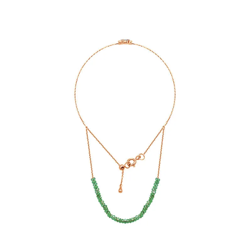 18k Gold Emerald Beaded Bracelet with Diamond Bangle