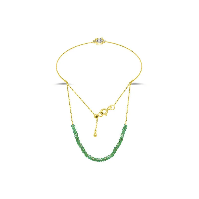 18k Gold Emerald Beaded Bracelet with Diamond Bangle