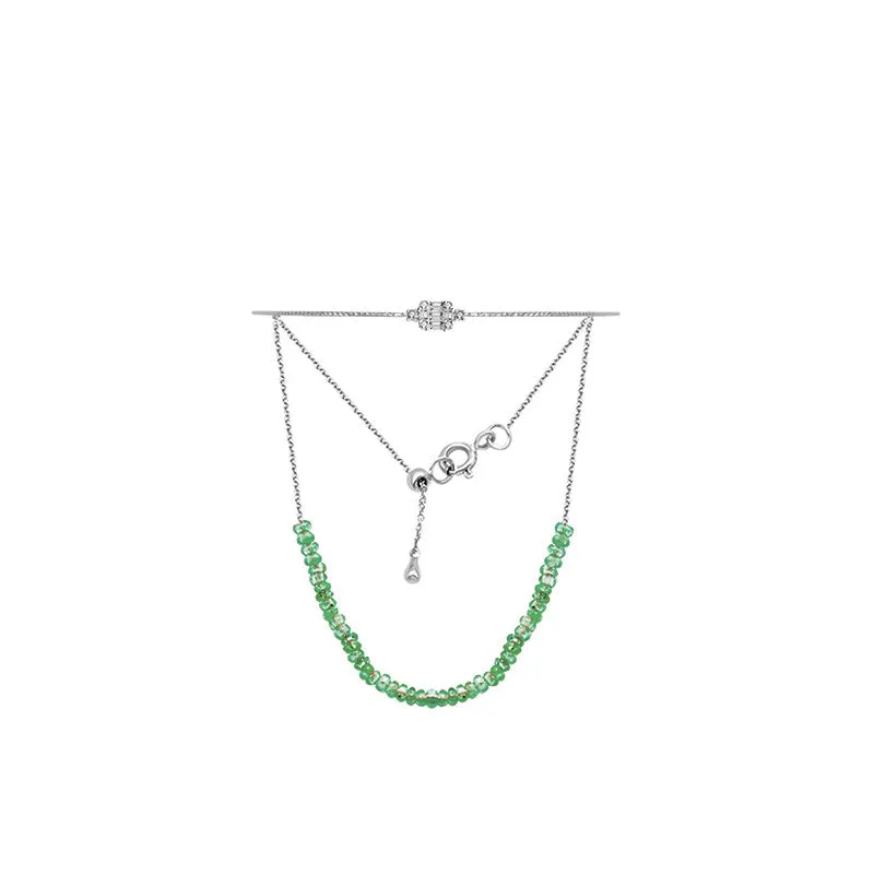 18k Gold Emerald Beaded Bracelet with Diamond Bangle