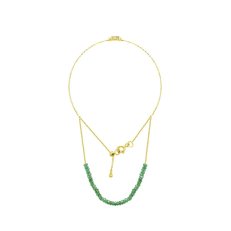 18k Gold Emerald Beaded Bracelet with Diamond Bangle