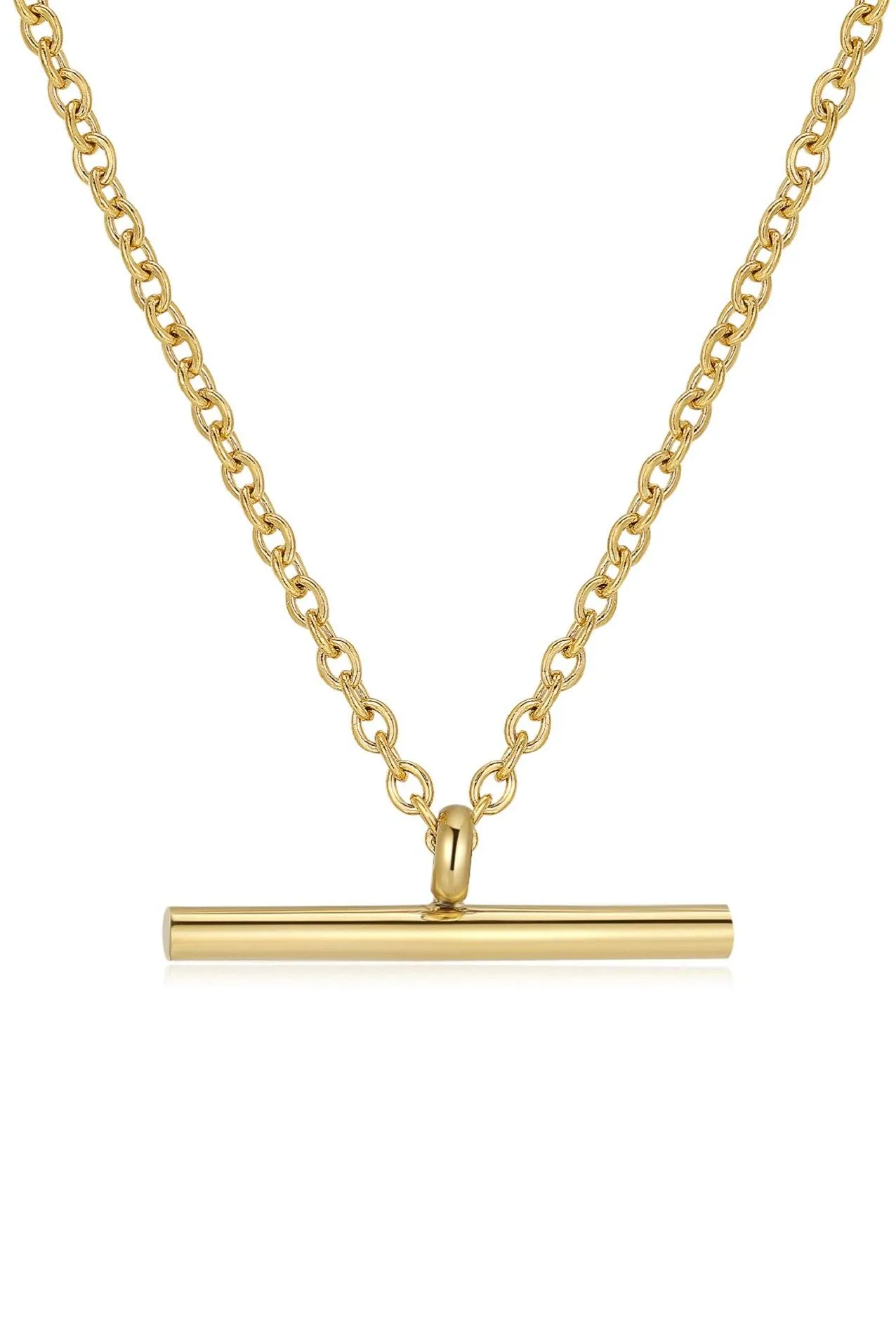 18k Gold Plated Fine T-Bar Pendant Necklace