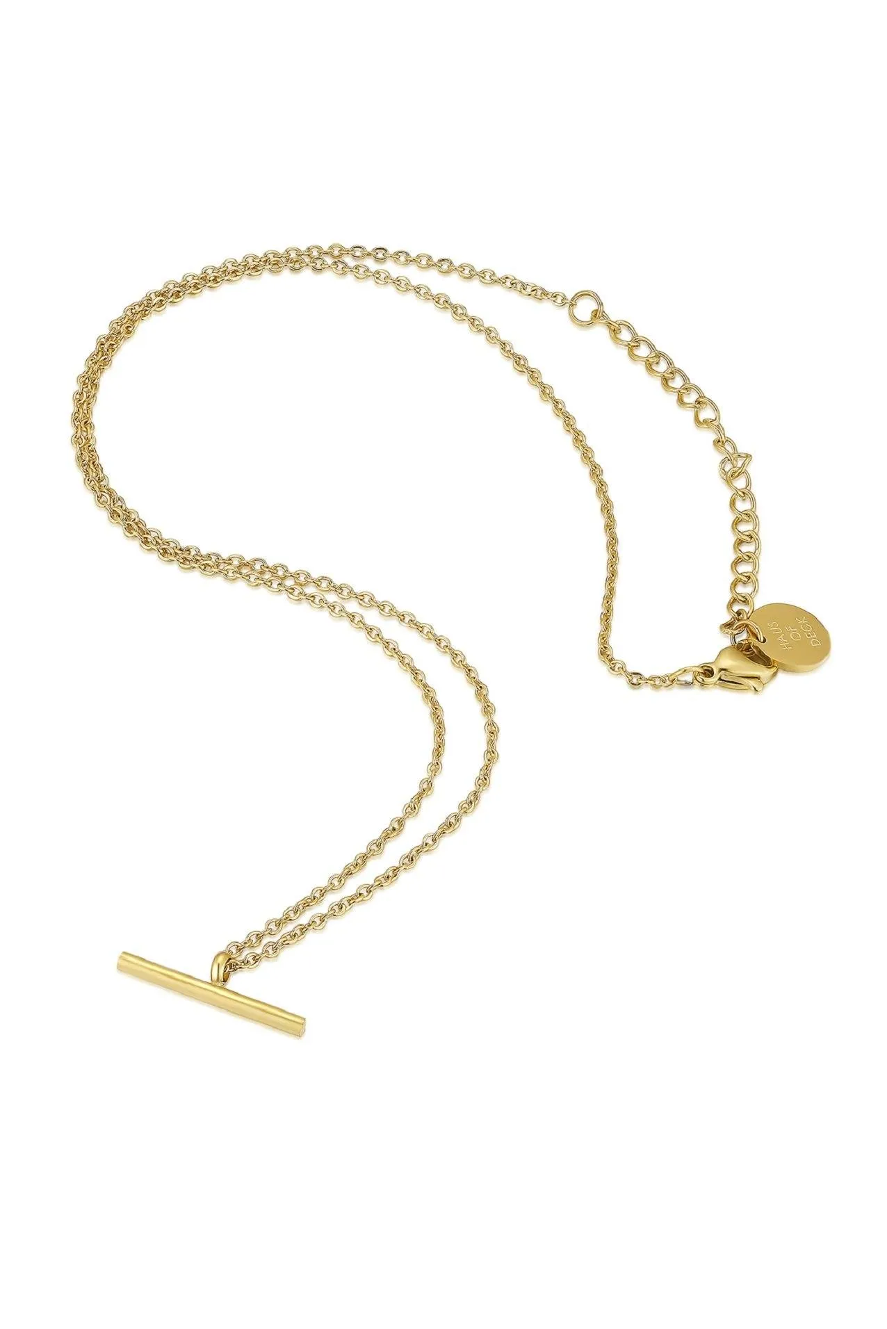 18k Gold Plated Fine T-Bar Pendant Necklace