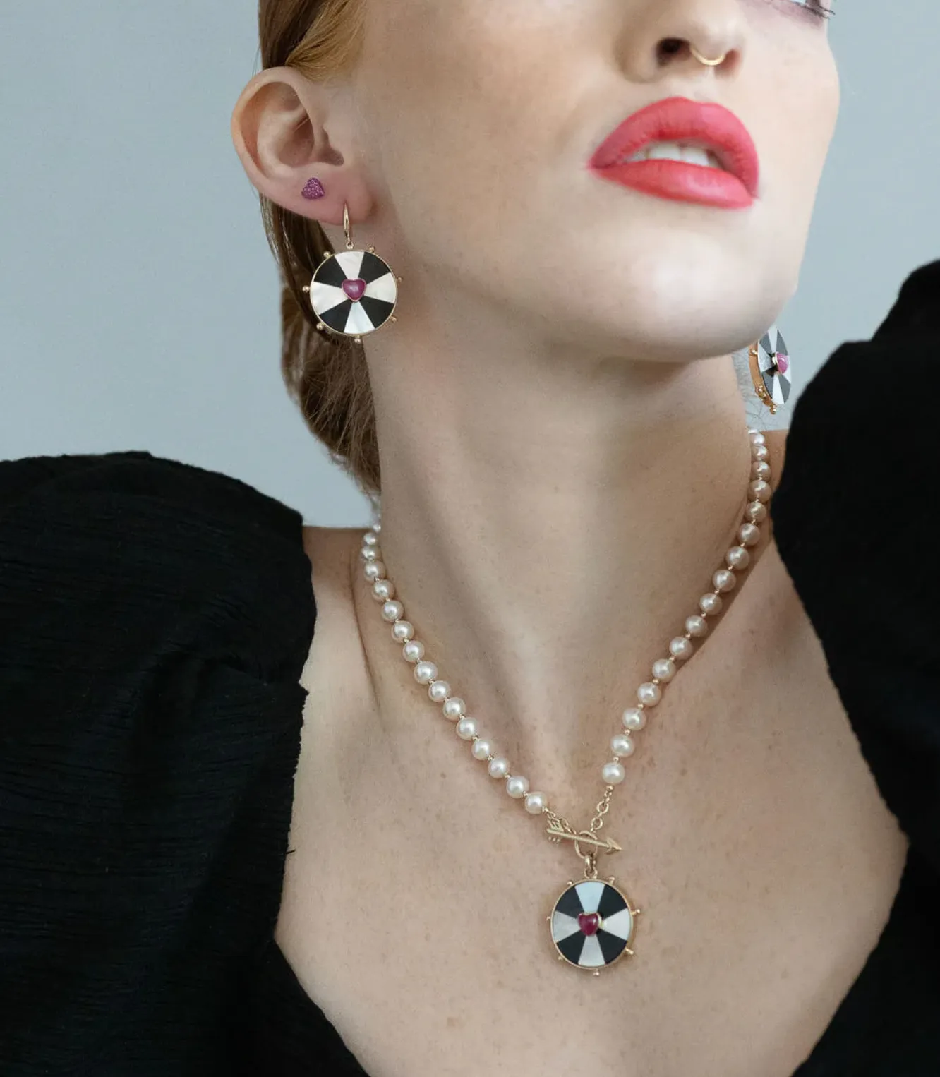 Bullseye Heart Pearl Necklace