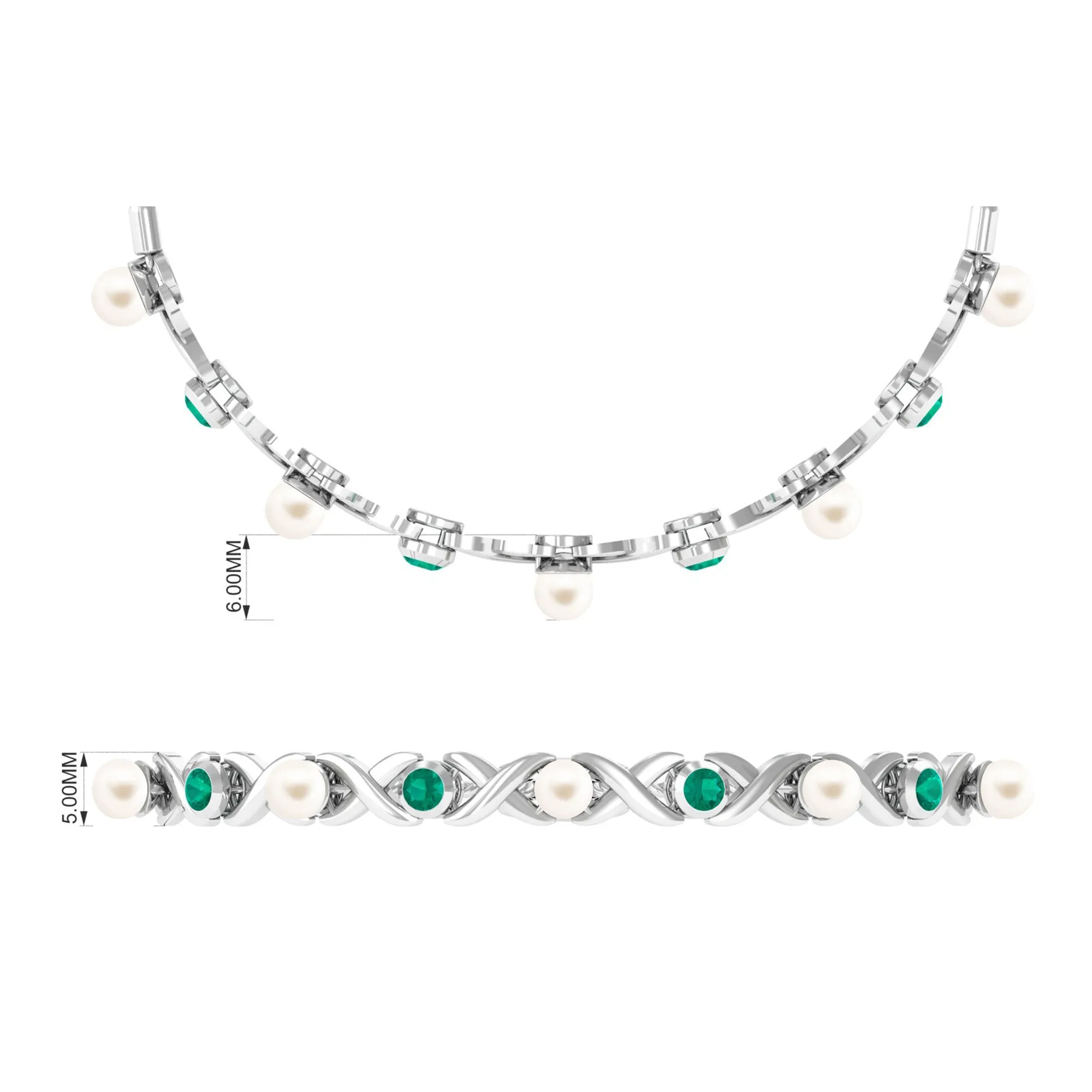 Cultured White Pearl Infinity Bolo Bracelet with Emerald