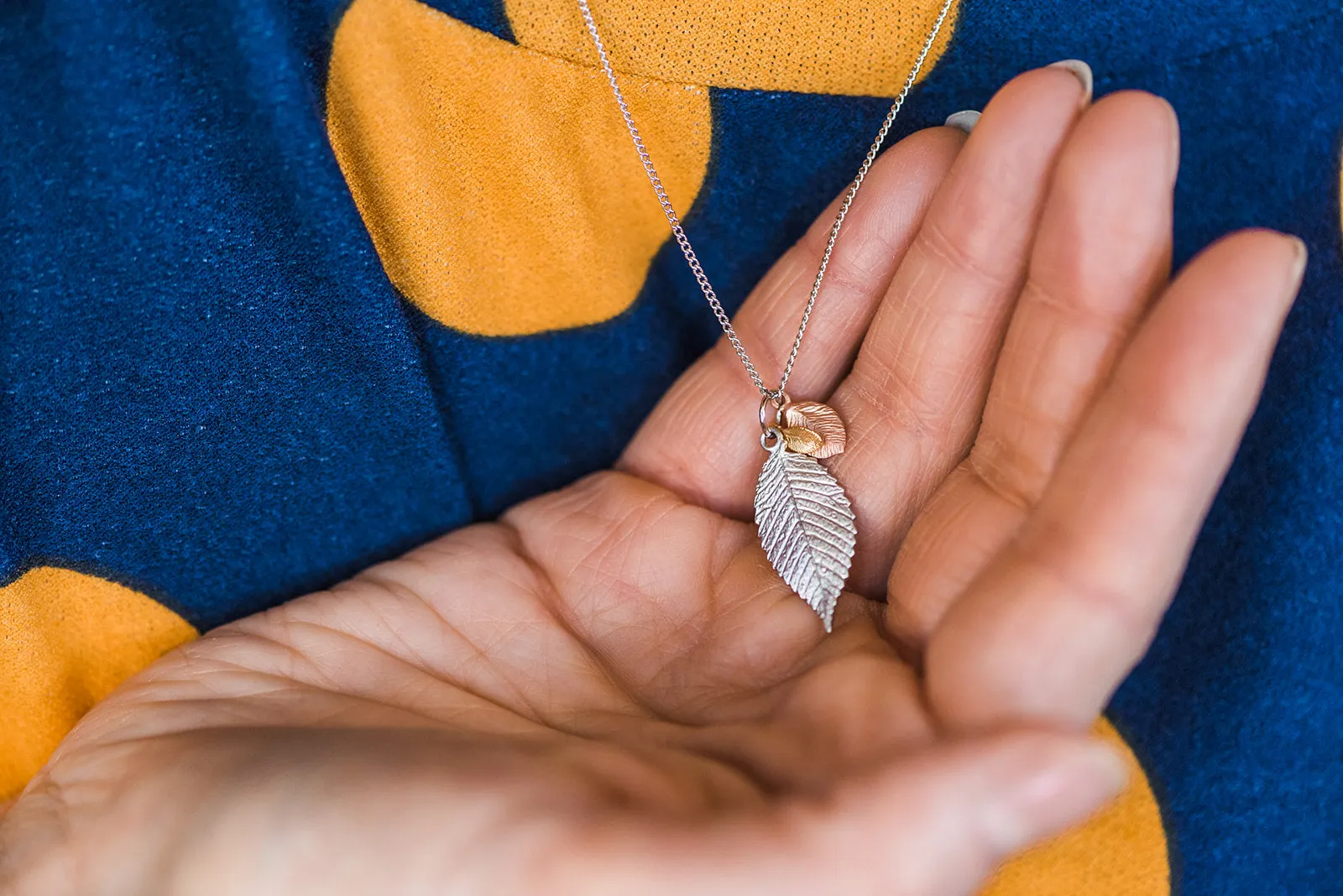 Dainty Mixed Leaves Charm Necklace ~ Mixed Metals Leaf Necklace
