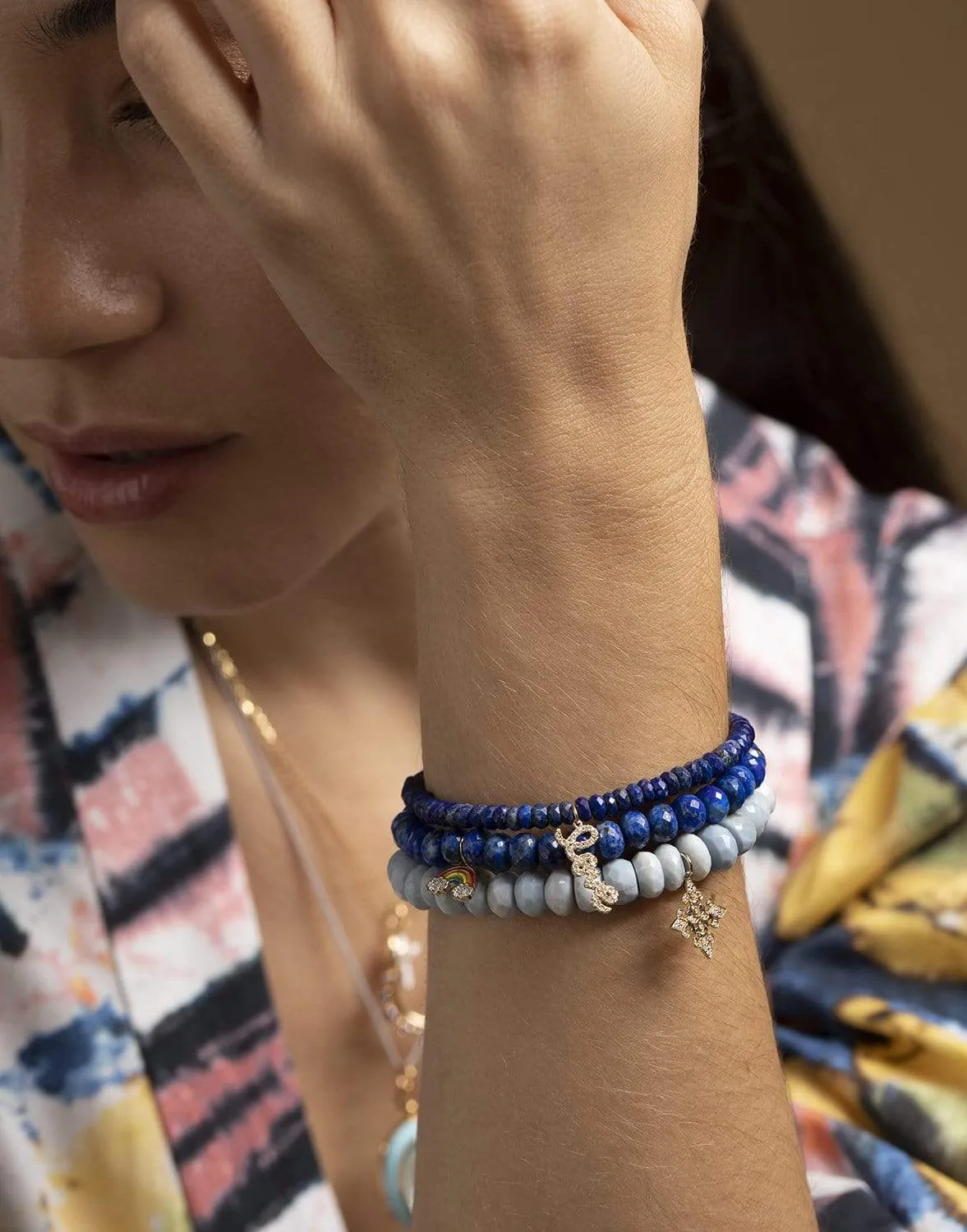 Fleur De Lis Blue African Opal Bead Bracelet