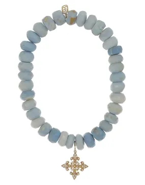 Fleur De Lis Blue African Opal Bead Bracelet