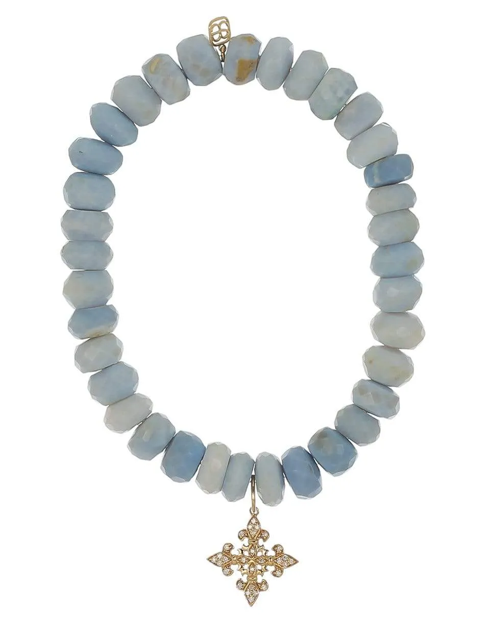 Fleur De Lis Blue African Opal Bead Bracelet