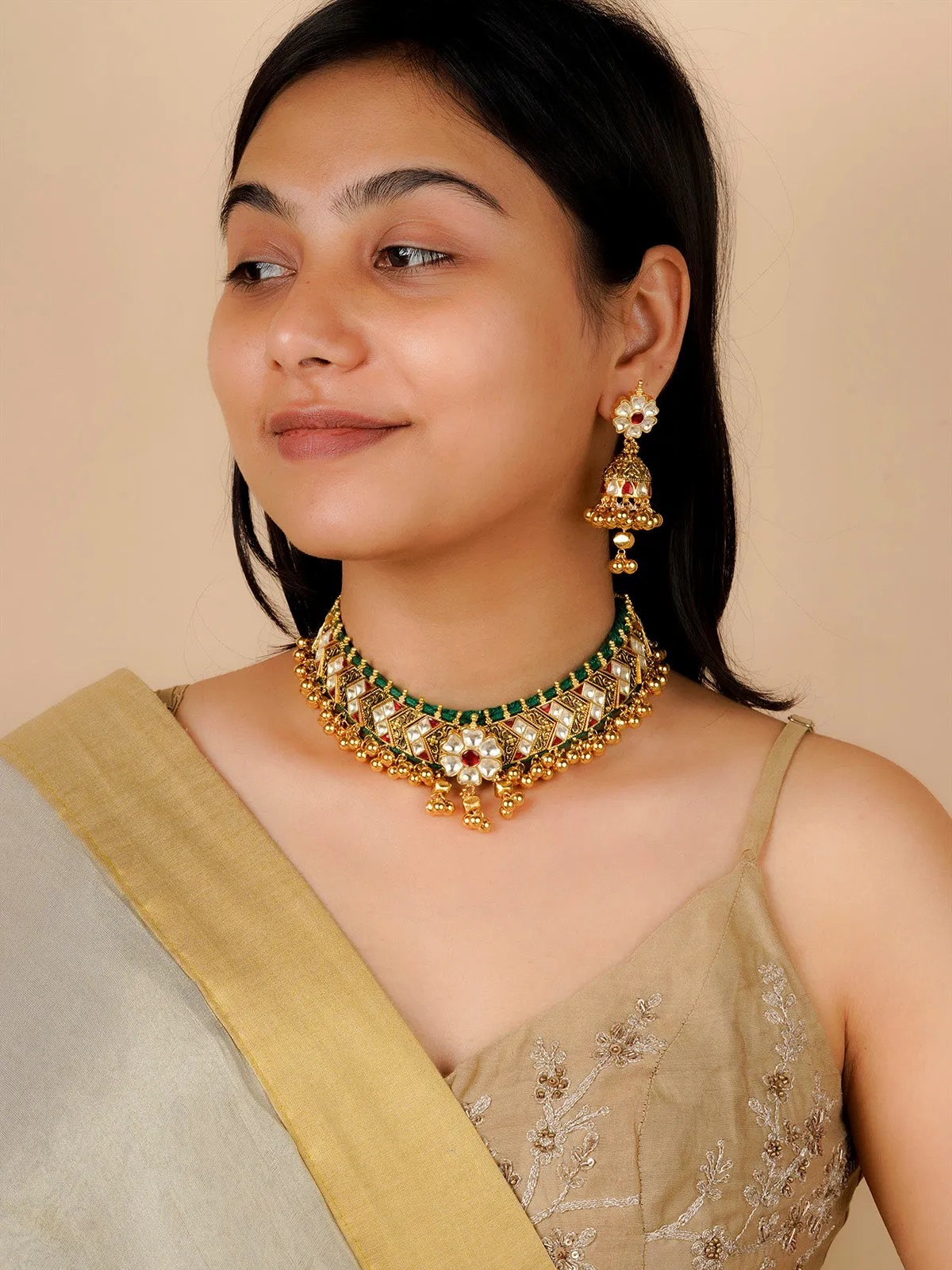 Pink Color Gold Plated Jadau Kundan Necklace Set - MS1999YP