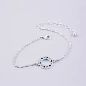 Silver Emerald May Birthstone XOXO Circle Bracelet